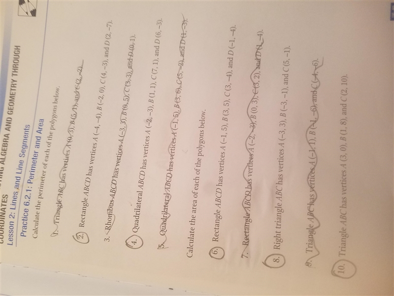 For questions 2 and 4 calculate the perimeter and 4 questions 6/8 and 10 calculate-example-1