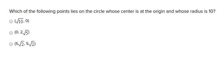 Which of the following points lies on the circle whose center is at the origin and-example-1