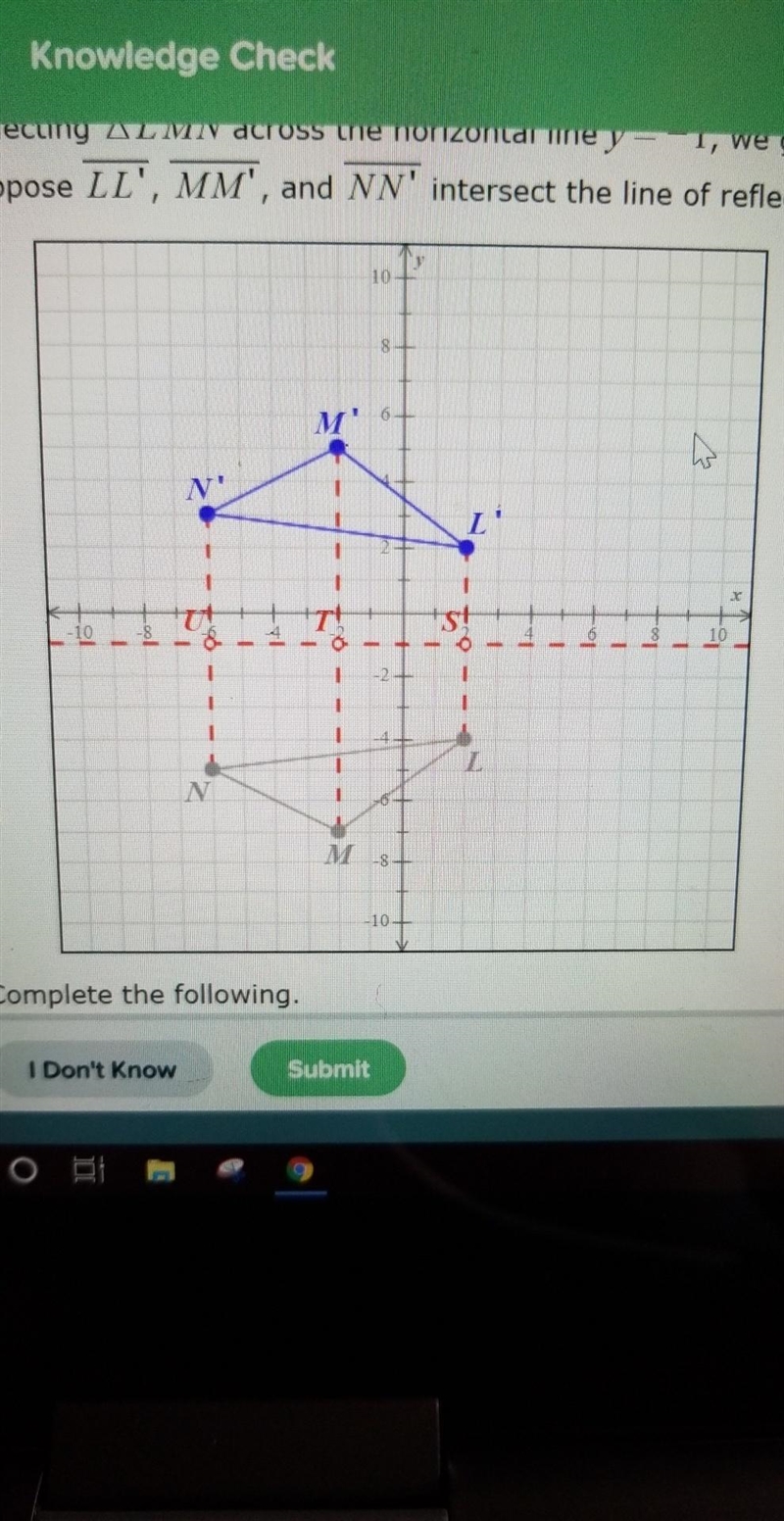 PLEASE HELPP also sorry the photo is sideways Reflecting /\ (triangle) LMN across-example-1