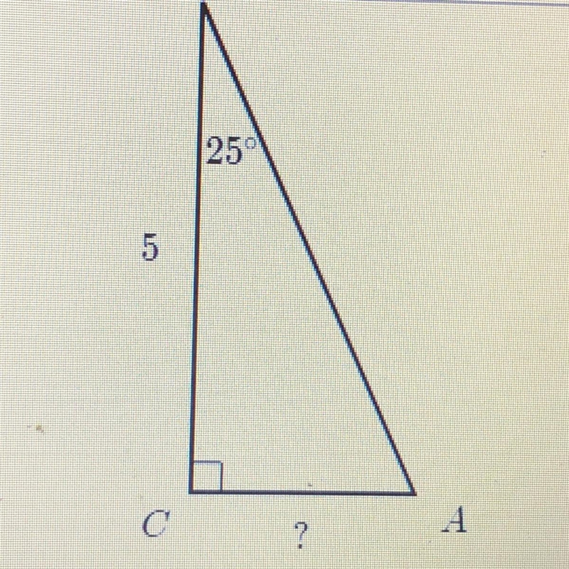 For the right triangle shown, which expression represents the length of CA? a. 5cos-example-1