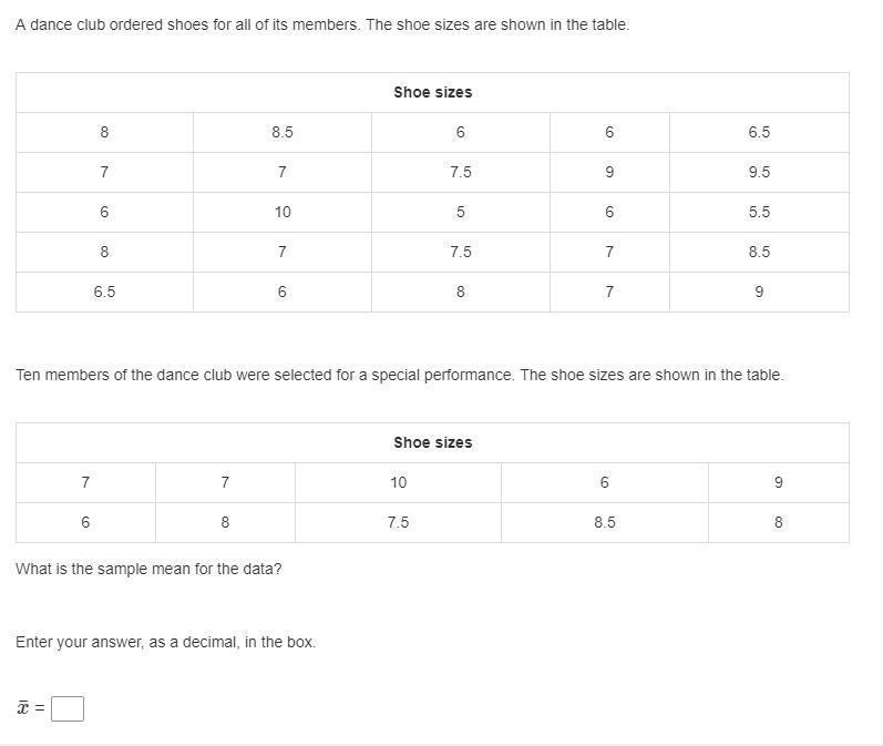 A dance club ordered shoes for all of its members. The shoe sizes are shown in the-example-1