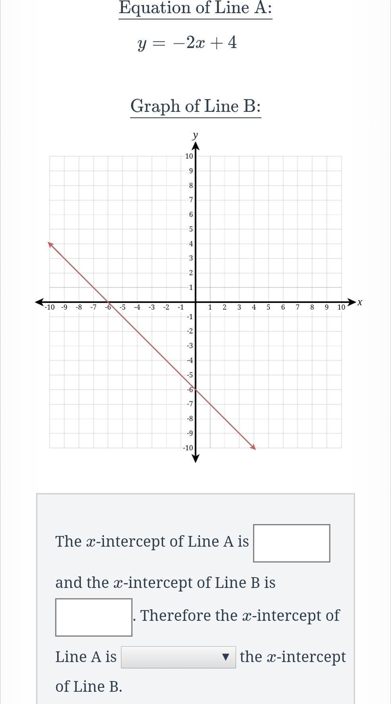 Find the xx-intercept of each line defined below and compare their values. Down-drop-example-1