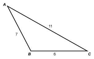 In the triangle shown below, what are the measures of angles A, B, and C? Round your-example-1