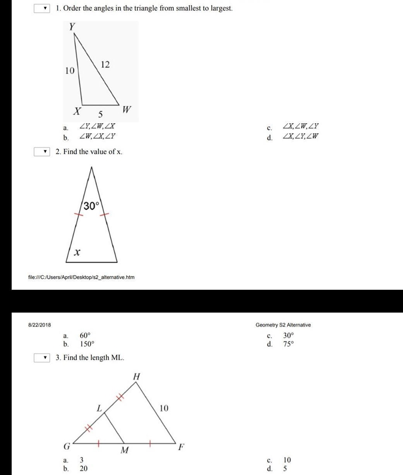 Geometry Answers for 1-3, Multiple Choice!​-example-1