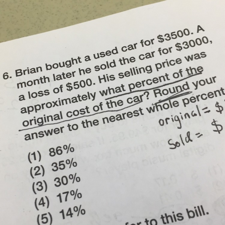 Brain bought a used car for $3500. A month later he sold the car for $3000, a loss-example-1