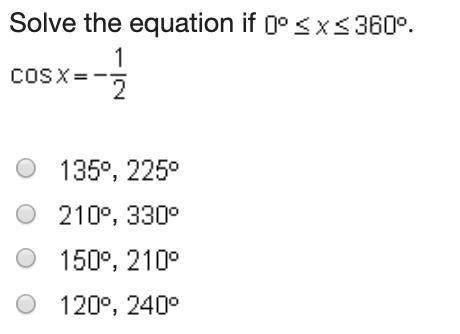 Solve the equation if 0º≤x≤360º cos x=- 1/2-example-1