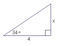 Solve for x. A) x = 4tan56° B) x = 4sin34° C) x = 4tan34° D) x = 4sin56° E) x = 4cos-example-1