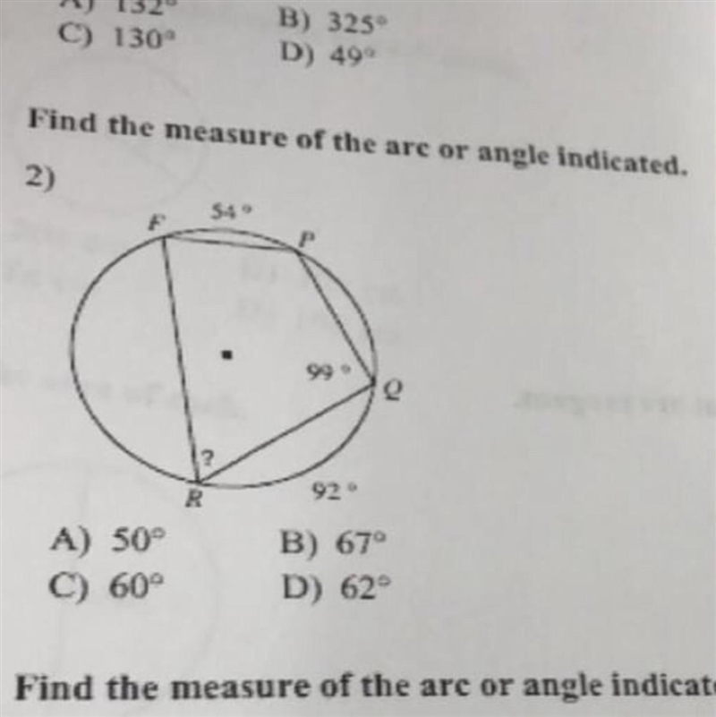 Find the measure of the arc or angle indicated PLEASE HELP-example-1