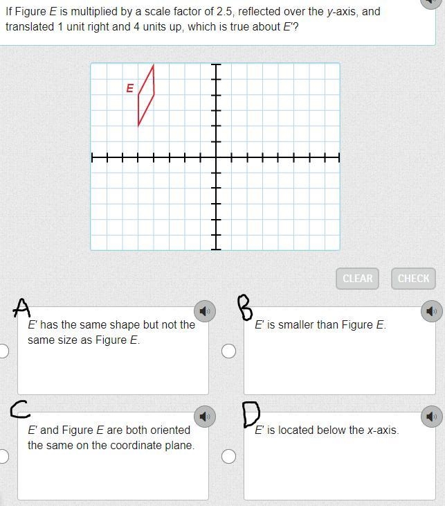 If Figure E is multiplied by a scale factor of 2.5, reflected over the y-axis, and-example-1