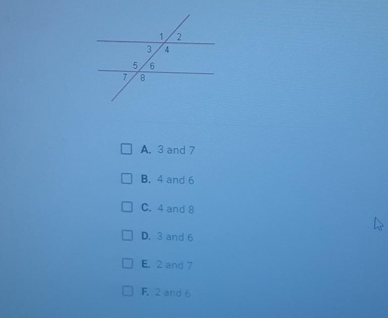 Which angles are corresponding angles? Check all that apply.​-example-1