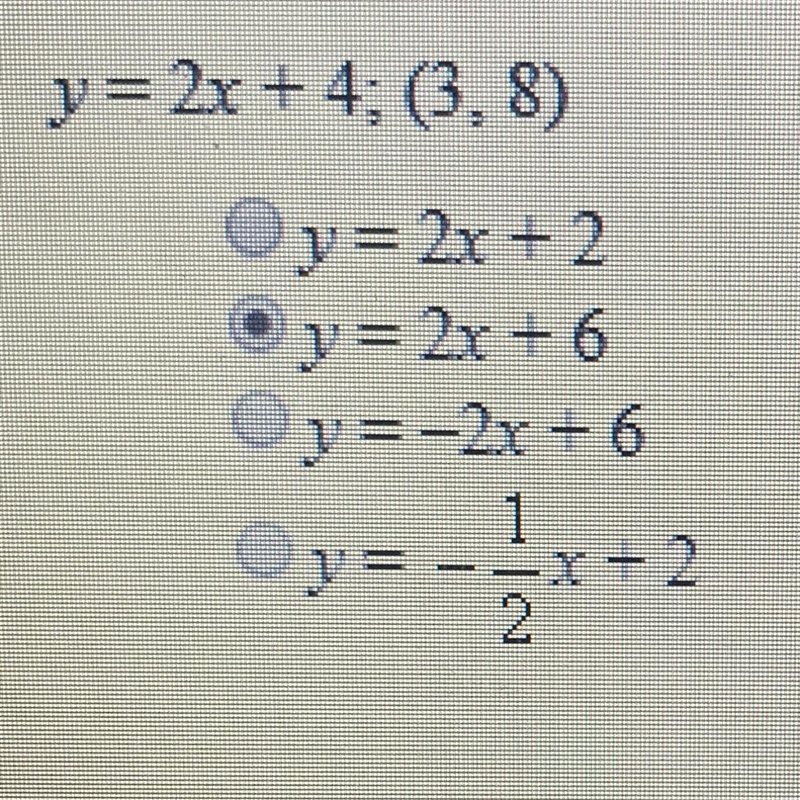 Write an equation for the line that is parallel to the given line and passes through-example-1