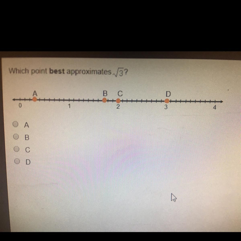 Which point best approximates the square root of 3?-example-1