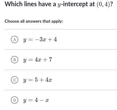 Which lines have a y-intercept at (0,4)?-example-1