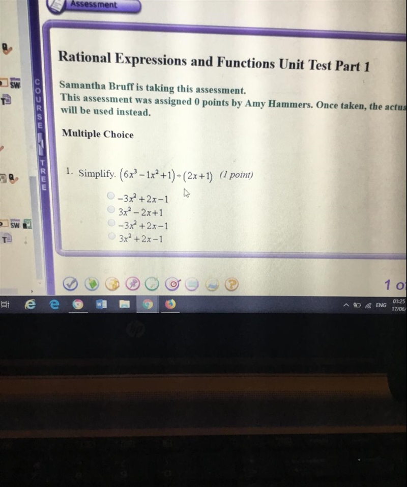 6x^3-1x^2+1)divided by(2x+1)-example-1