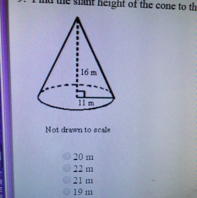 Find the slant height of the cone to the nearest whole number.-example-1