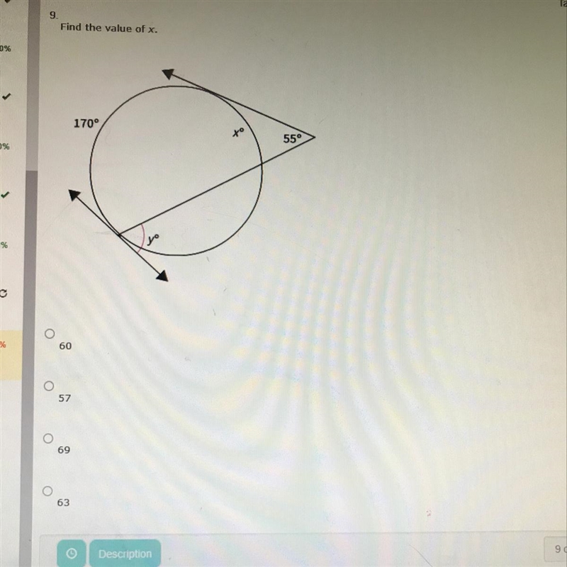 Find the value of x A. 60 B. 57 C. 69 D. 63-example-1