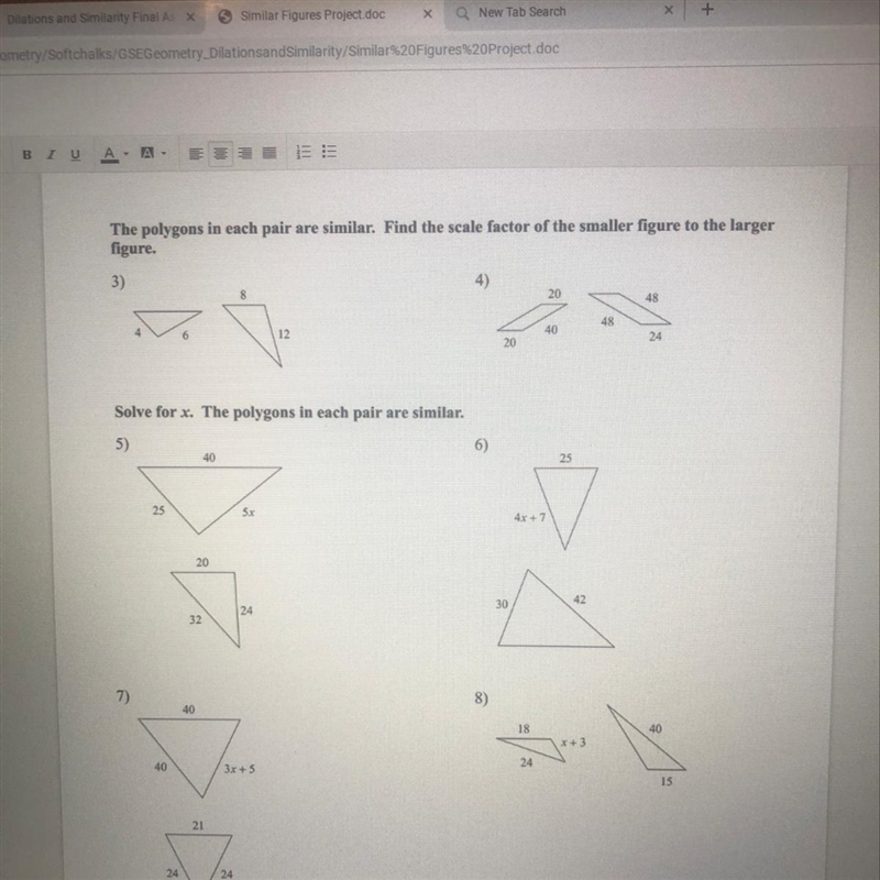 Find the scale factor of the larger figure to the bigger figure.5-8 solve for x. The-example-1