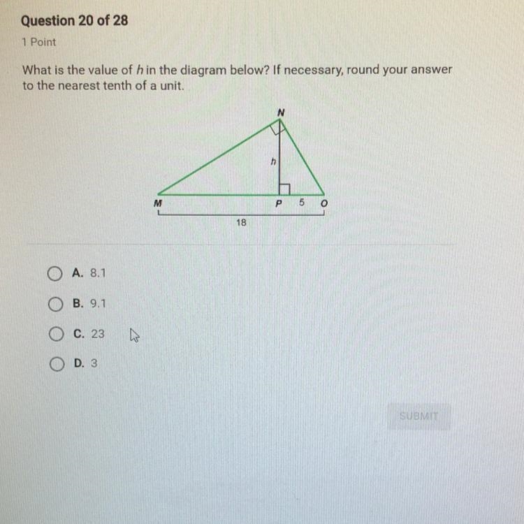 What is the value of h in the diagram below? If necessary, round your answer to the-example-1