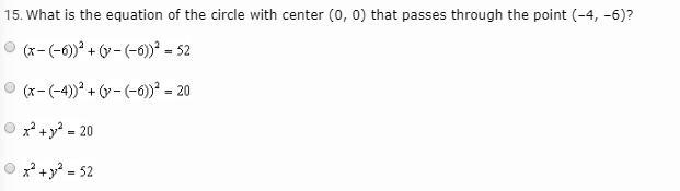 What is the equation of the circle with center (0, 0) that passes through the point-example-1