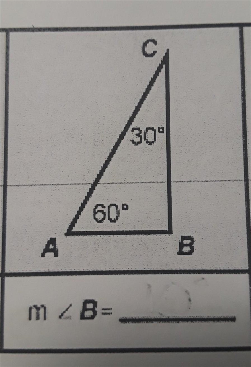 If angle a is 60° and angle c is 30°what is the measurement of angle b ?​-example-1