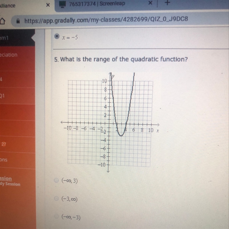 What is the range of the quadratic function?-example-1