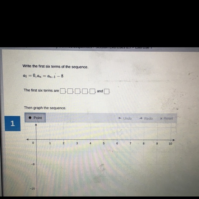 What are the first six terms of the sequence a1=0,an=an-1-8-example-1