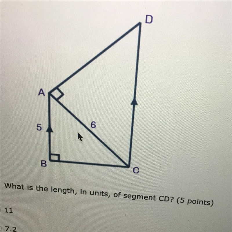 Look at the figure below: what is the length in units of segment cd? 11, 7.2, 5.5, 10-example-1