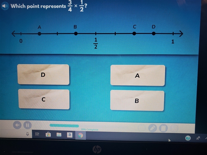 Which point represents 3/4 x 1/2​-example-1