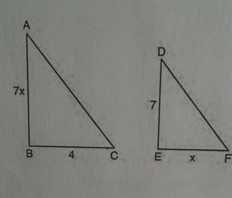 As shown in the diagram of the right triangles below, Triangle: ABC ~ Triangle: DEF-example-1