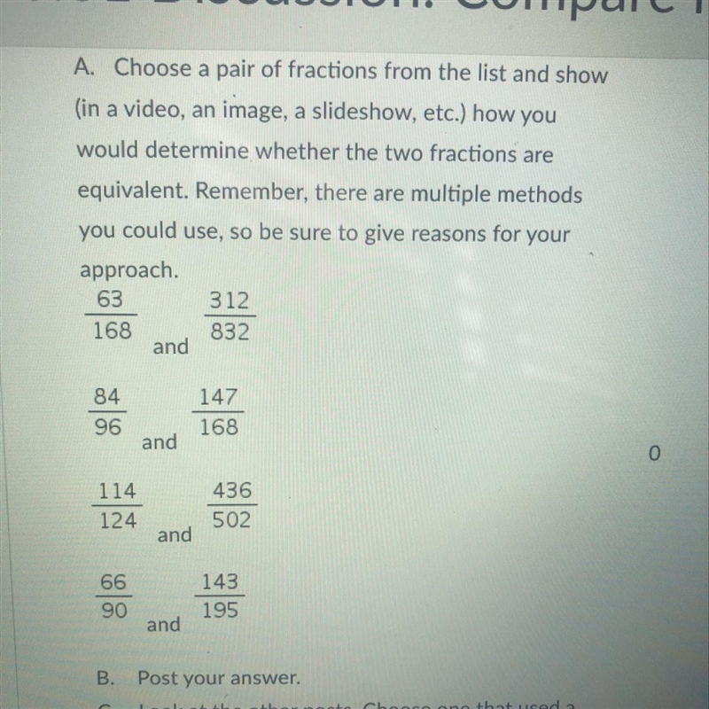 A. Choose a pair of fractions from the list and show (in a video, an image, a slideshow-example-1