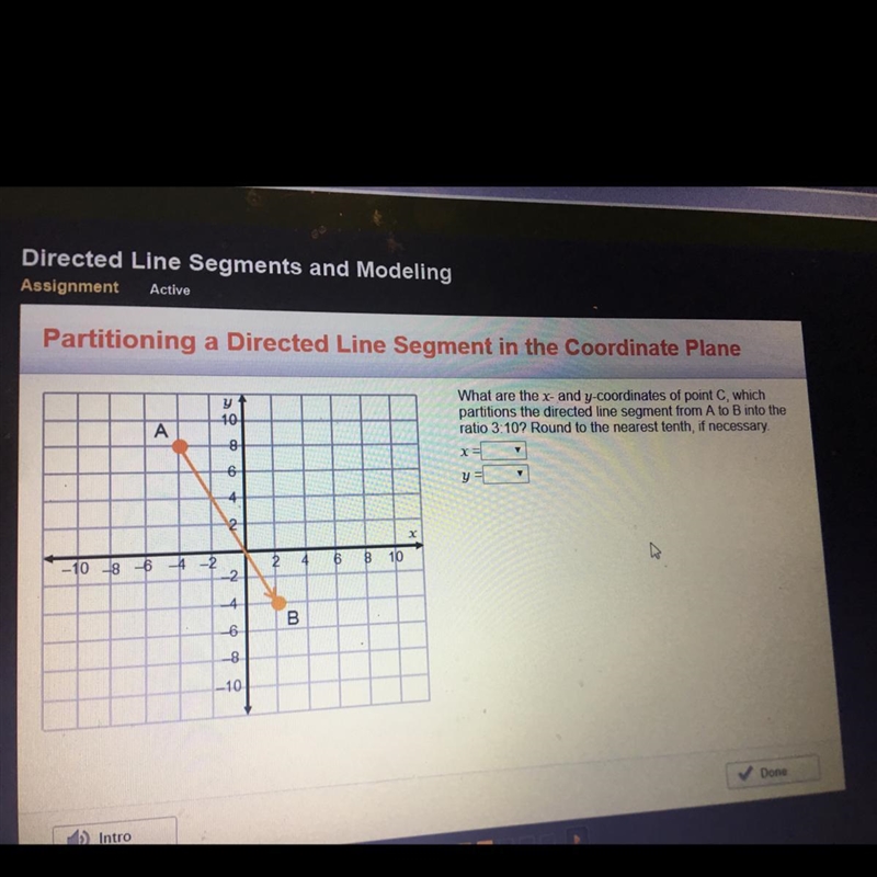 What are the x and y coordinates of point C which partitions the directed line segment-example-1