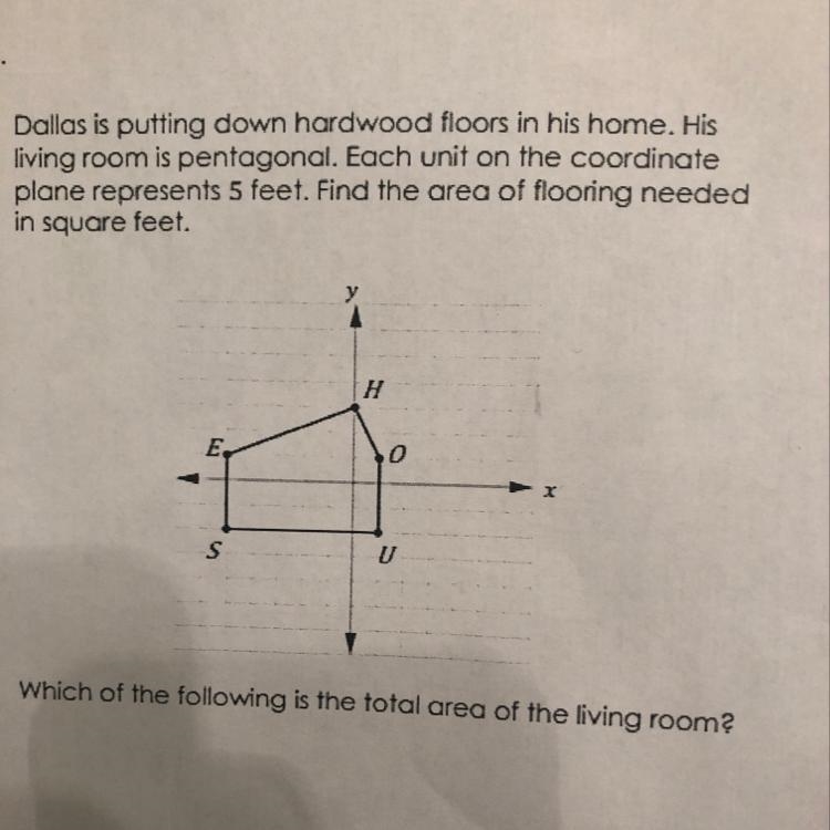 Dallas is putting down hardwood floors in his home. His living room is pentagonal-example-1