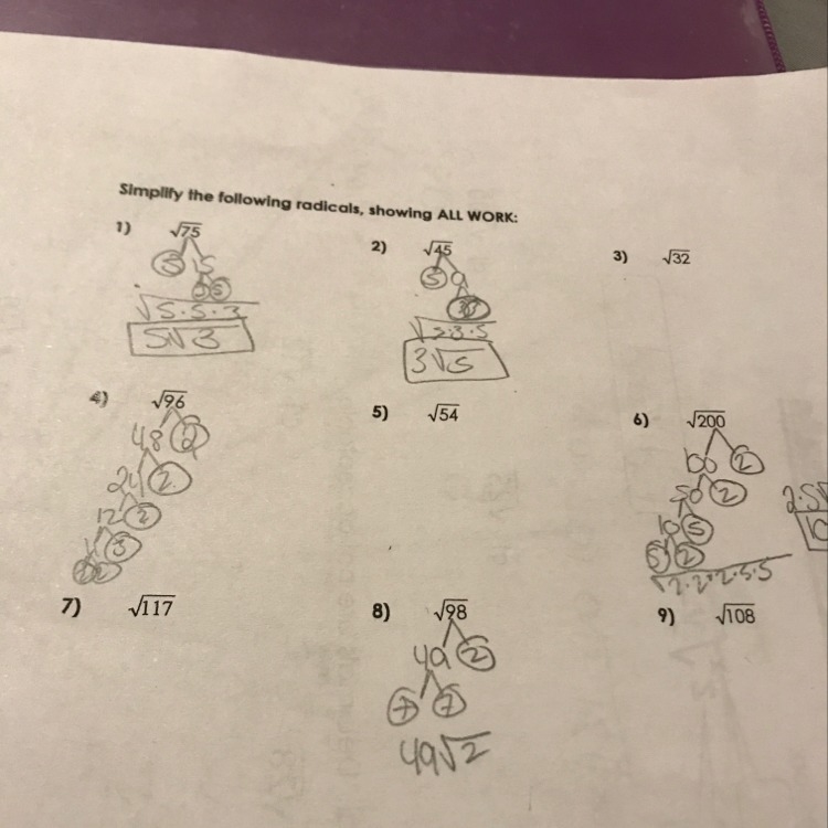 Simply the following radicals, showing ALL WORK-example-1