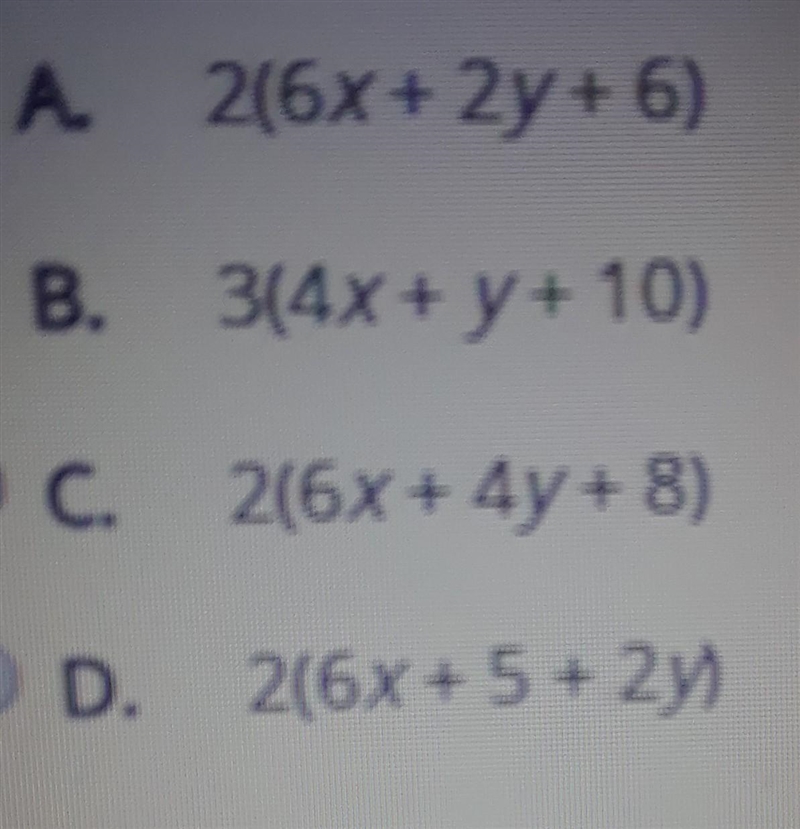 Which expressions are equivalent to 12x + 10 + 4y? OPTIONS are in the picture​-example-1