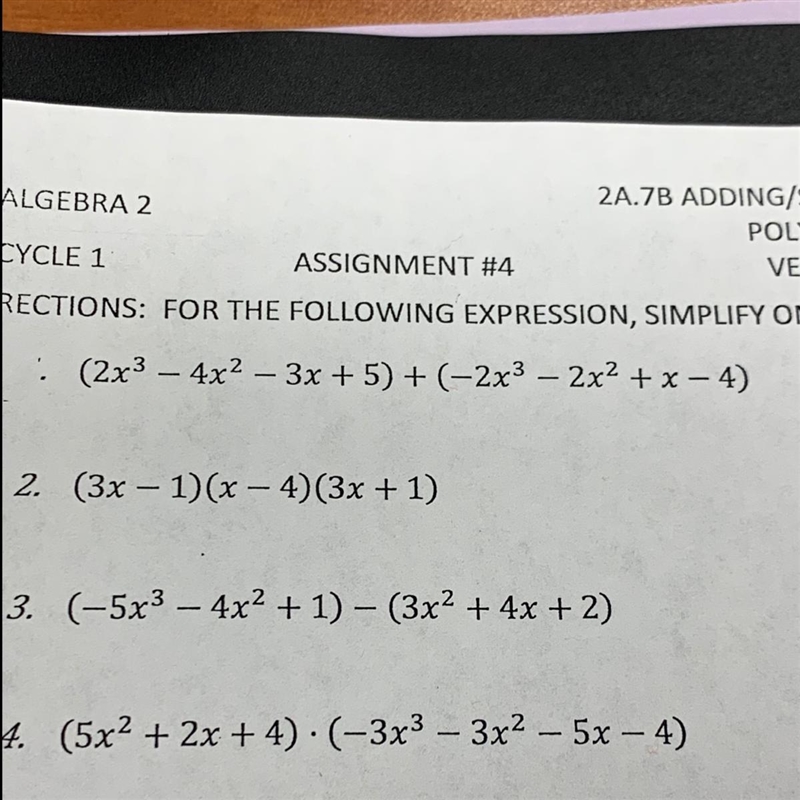 For #1 we’re adding/subtracting/multi polynomials I need the answer for #1 its kind-example-1