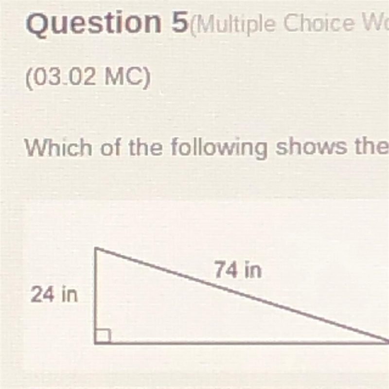 Which of the following shows the length of the third side, in inches, of the triangle-example-1