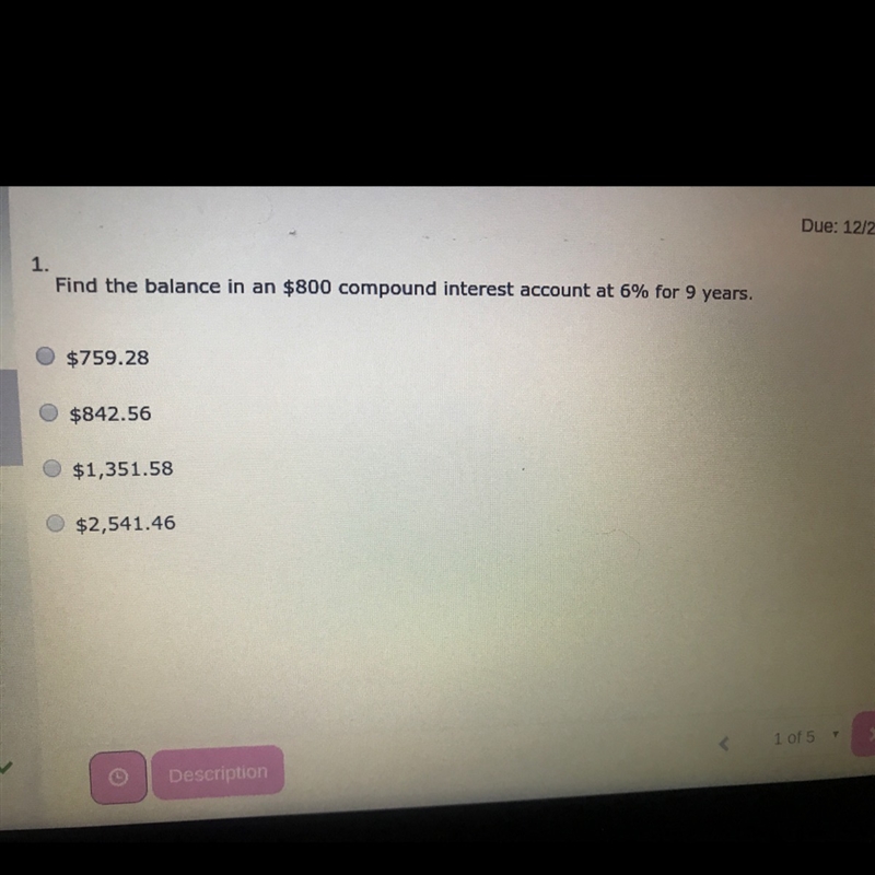 Find the balance in an $800 compound interest account at 6% for 9 years!-example-1