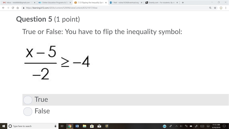 Are these questions true or false? Its on inequalities-example-1