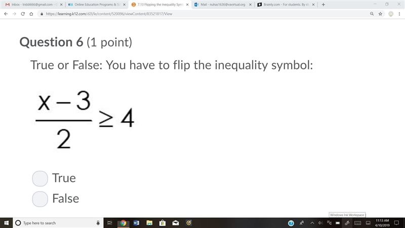 Are these questions true or false? Its on inequalities-example-2