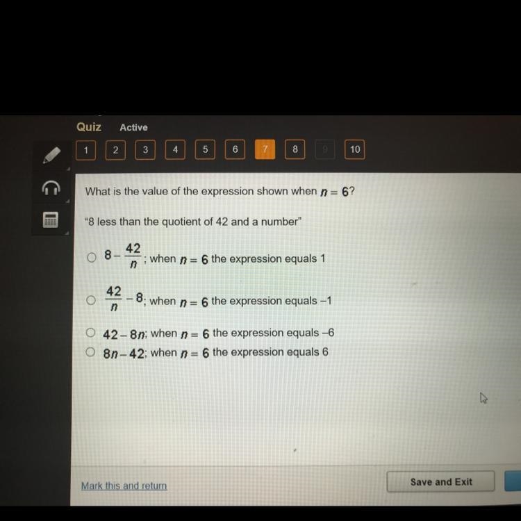 What is the value of the expression shown when n=6-example-1