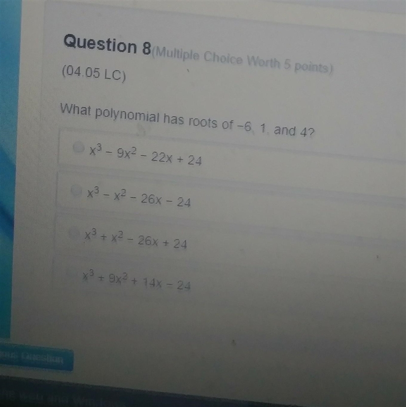 What polynomial has roots of -6, 1, and 4 ​-example-1