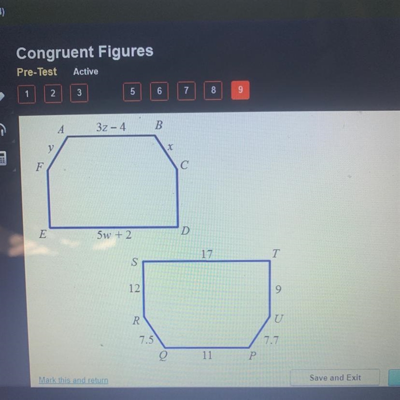 Given that ABCDEF = PQRSTU , solve for z-example-1