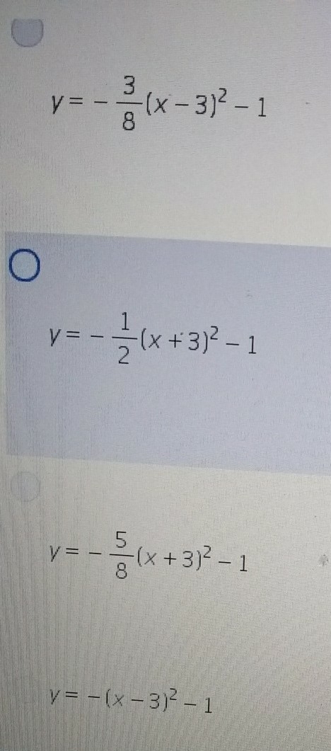 Which function has vertex (-3, -1) and contains the point (1, -9)​-example-1