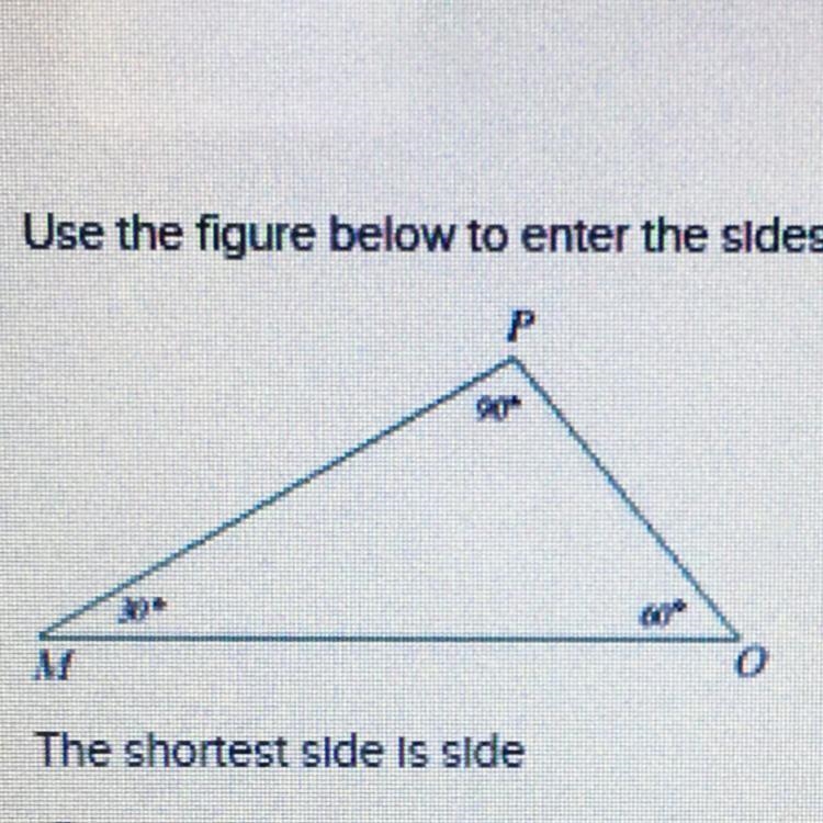 Use the figure below to enter the sides of triangle from largest to smallest. The-example-1