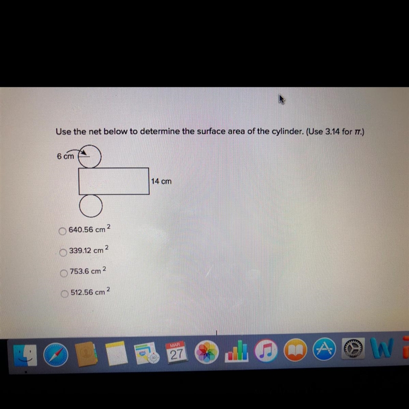 Use the net below to determine the surface area of the cylinder.-example-1