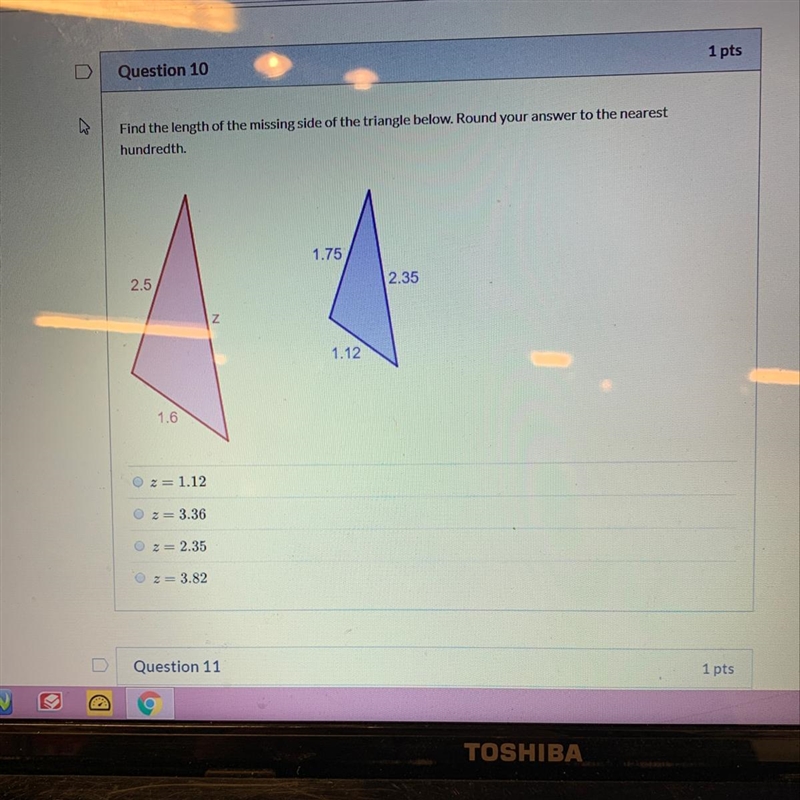 Find the length of the missing side of the triangle below.-example-1