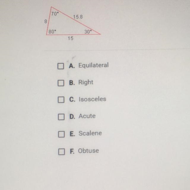 Classify the following triangle. Check all that apply.-example-1