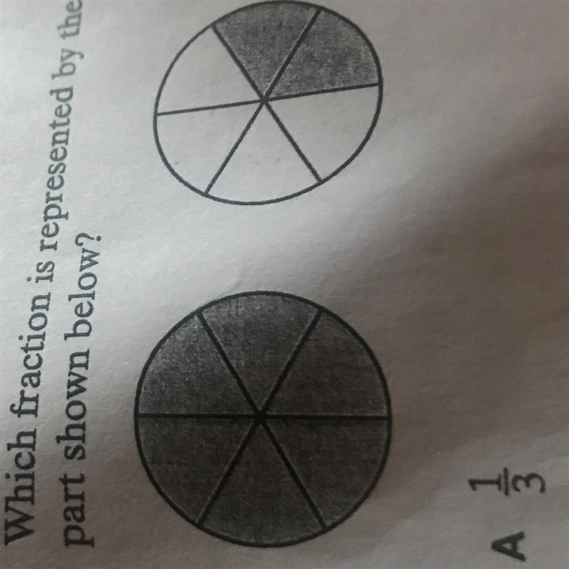 5. Which fraction is represented by the shaded part shown below? A 1/3 B 1 1/3 c 1 2/3 D-example-1