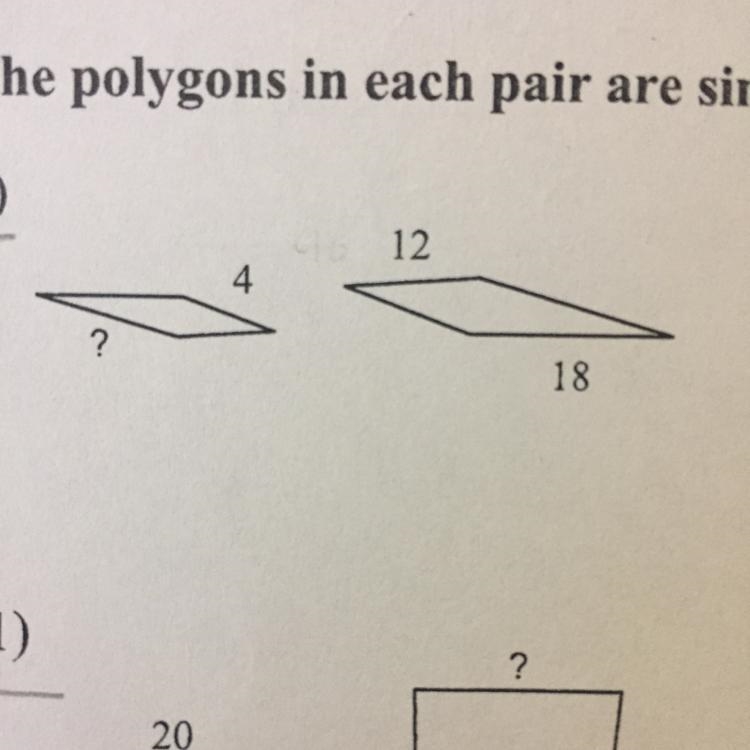 The polygons in each pair are similar. Find the missing side length / first one has-example-1