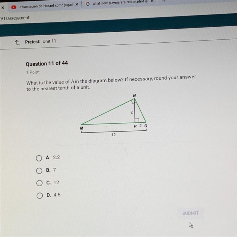 What is the value of h in the diagram below? If necessary, round your answer to the-example-1